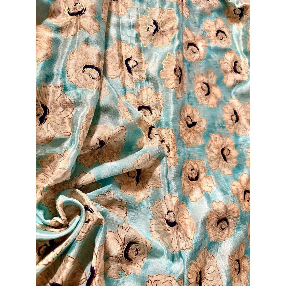 5.47 Yds Aqua Peach Metallic Floral Chiffon Fabric 44” Wide Elegant Fabric
